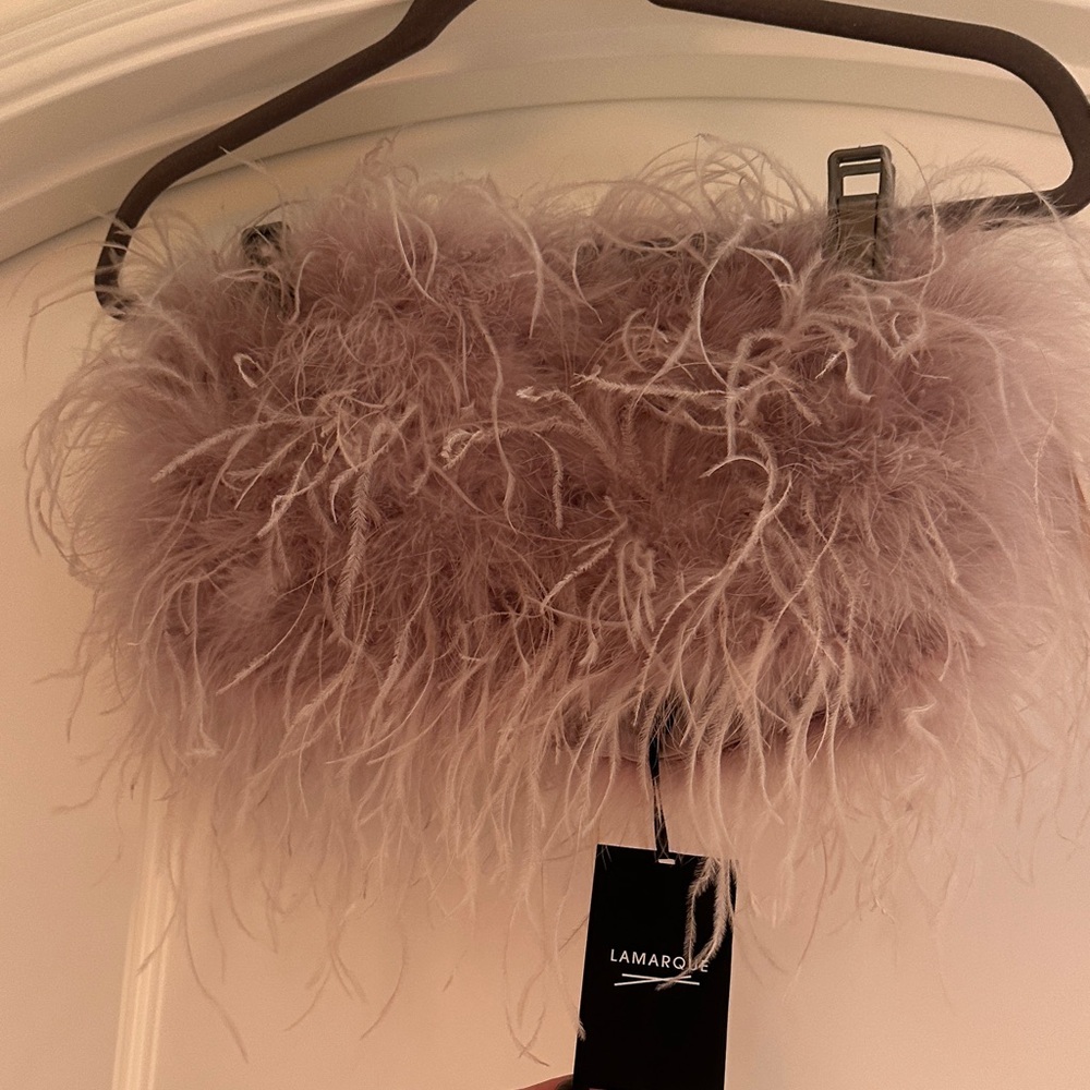 Lamarque Blush Feathered Clutch